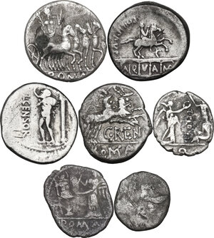 reverse: The Roman Republic. Multiple lot of seven (7) unclassified AR coins