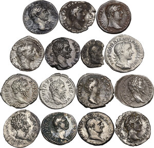 obverse: The Roman Empire.. Multiple lot of fifteen (15) unclassified AR Coins (14 Denarii and Quinarius of Vespasian)