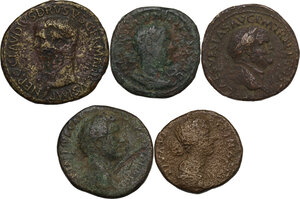 obverse: The Roman Empire.. Multilpe lot offive (5) unclassified AE Sestertii