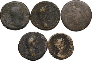 obverse: The Roman Empire.. Multilpe lot offive (5) unclassified AE Sestertii