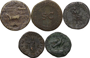 reverse: The Roman Empire.. Multilpe lot of five (5) unclassified AE Sestertii