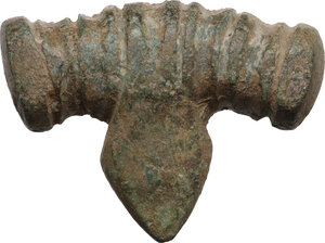 obverse: Aes Premonetale. Aes Formatum. Torque-with-pendant (or buckle) shaped item. Latium, 6th-4th century BC