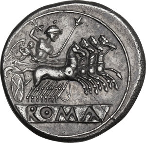 reverse: Anonymous. AR Quadrigatus, c. 225-214 BC