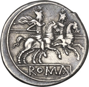 reverse: Anonymous. AR Denarius, after 211 BC