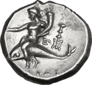 reverse: Southern Apulia, Tarentum. AR Nomos, c. 281-240 BC. Herakletos, Fi- and Ep- magistrates
