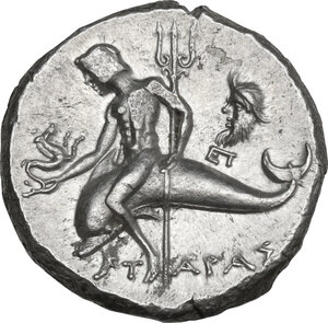 reverse: Southern Apulia, Tarentum. AR Nomos, c. 240-228 BC. Zopyrion magistrate