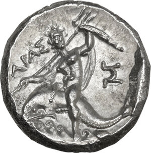 reverse: Southern Apulia, Tarentum. AR Nomos, c. 240-228 BC. Xenokrates magistrate
