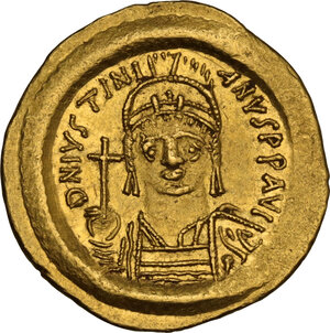 obverse: Justinian I (527-565). AV Solidus, Ravenna mint, 552-565 AD