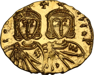 obverse: Constantine V Copronymus with Leo IV (741-775). AV Solidus, Syracuse mint
