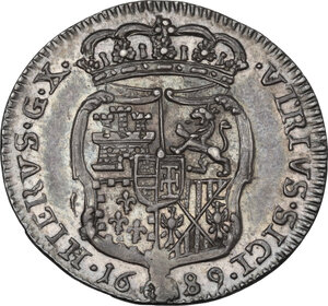 reverse: Napoli. Carlo II di Spagna (1665-1700). Carlino 1689