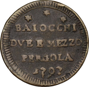 obverse: Pergola. Pio VI (1775-1799), Giovanni Angelo Braschi. Sampietrino da 2 e mezzo baiocchi 1797