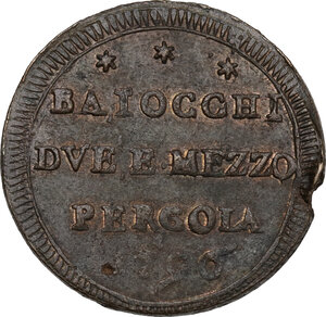 obverse: Pergola. Pio VI (1775-1799), Giovanni Angelo Braschi. Sampietrino da 2 e mezzo baiocchi 1796