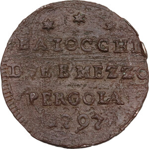 obverse: Pergola. Pio VI (1775-1799), Giovanni Angelo Braschi. Sampietrino da 2 e mezzo baiocchi 1797 ridotto