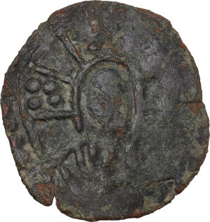 obverse: Salerno. Roberto il Guiscardo (1059-1085) (?). Follaro degenerato ad imitazione del follis anonimo di classe B (periodo di Romano III)