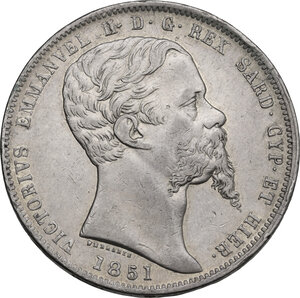 obverse: Vittorio Emanuele II (1849-1861). 5 lire 1851 Genova