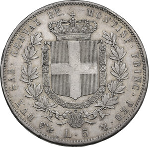 reverse: Vittorio Emanuele II (1849-1861). 5 lire 1851 Genova
