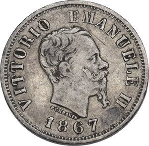 obverse: Vittorio Emanuele II (1861-1878). 50 centesimi 1867 Torino