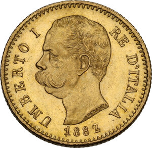 obverse: Umberto I (1878-1900). 20 lire 1882 1 su 1 capovolto