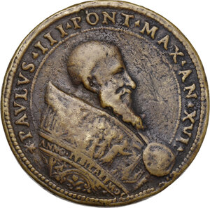 obverse: Paolo III (1534-1549), Alessandro Farnese. Medaglia 1550 per i restauri e gli abbellimenti di Roma in occasione del Giubileo