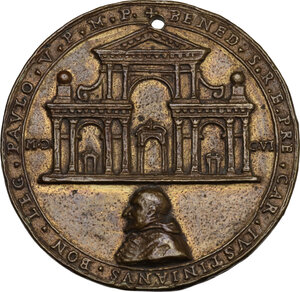 obverse: Paolo V (1605-1621), Camillo Borghese. Medaglia 1606, per la posa della prima pietra della Chiesa di San Paolo Decollato a Bologna