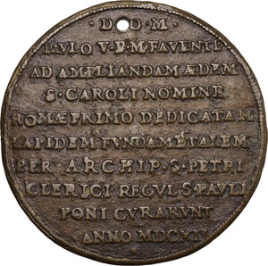 reverse: Paolo V (1605-1621), Camillo Borghese. Medaglia 1612, per la posa della prima pietra della Chiesa di San Carlo a Roma