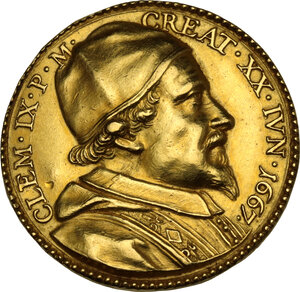 obverse: Clemente IX (1667-1669), Giulio Girolamo Rospigliosi. Medaglia 1667 per l elezione al Pontificato
