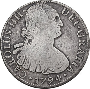 obverse: Mexico. Charles IV (1788-1808). 8 reales 1794 TH, Mexico City