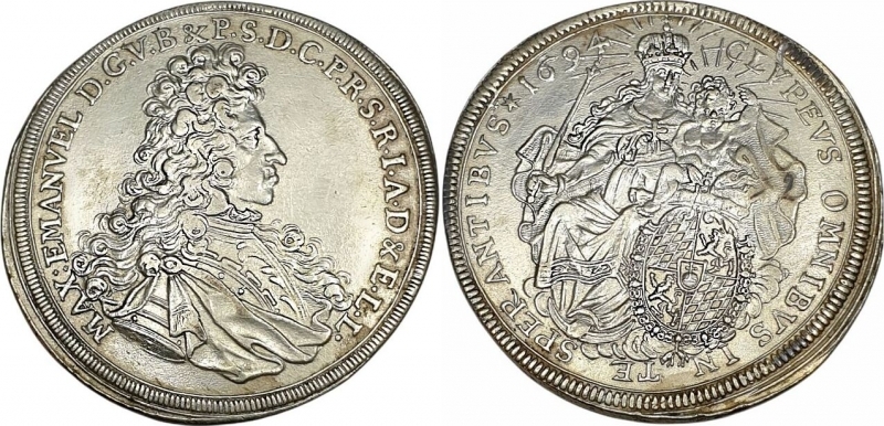 obverse: German States Bavaria Madonnentaler 1694 Maximilian II Emmanuel 1679-1726. EF