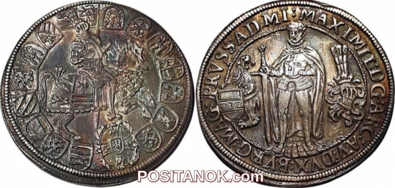 obverse: 1590-1618 German States (Teutonic Order): silver 1/4-thaler of Grand Master Maximilian XF-