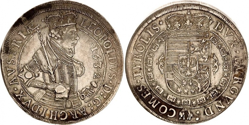 obverse: Thaler Austria Hungary 1 Taler 1632 Leopold V XF
