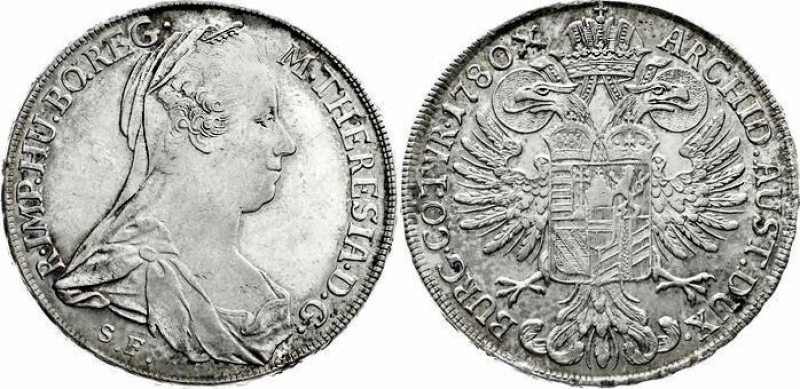obverse: Austria 1780 Haus Habsburg Maria Theresia, 1740-1780 Konventionstaler 1780 SF, Günzburg. EF