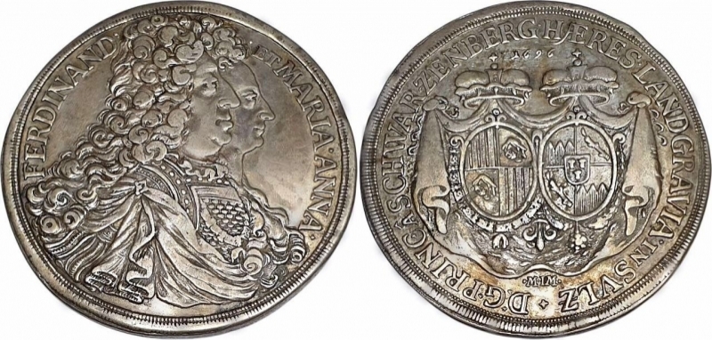 obverse: German States - Thaler 1696 MIM, Silver, FERDINAND WILHELM EUSEBIUS 1683–1703, SCHWARZENBERG Kremnitz mint.