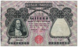 obverse: BANCO DI NAPOLI - 1.000 Lire  (G.B. Vico)