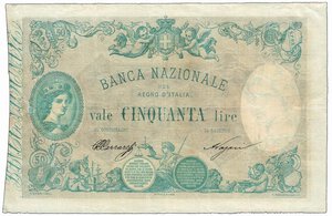 obverse: BANCA NAZIONALE - 50 Lire Decr. 19/01/1881.