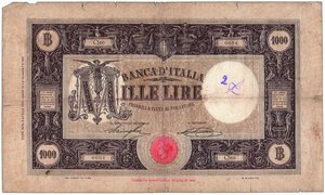 obverse: REGNO D’ITALIA - 1.000 Mille Lire M grande - Decr. 09/04/1928.
