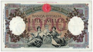 obverse: REPUBBLICA ITALIANA - 1.000 Lire Regine del Mare - Decr. 12/02/1935.