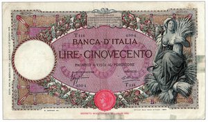 obverse: REGNO D’ITALIA - 500 Lire Mietitrice