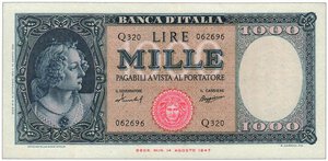 obverse: REPUBBLICA ITALIANA 1000 Lire 