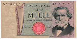 obverse: REPUBBLICA ITALIANA - 1.000 Lire Verdi - Carta ocra