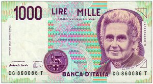 obverse: REPUBBLICA ITALIANA - 1000 Lire 