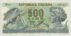 obverse: REPUBBLICA ITALIANA - 500 Lire