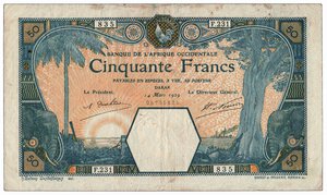 obverse: AFRICA OCCIDENTALE FRANCESE - 50 Franchi - Decr. 14/03/1929.