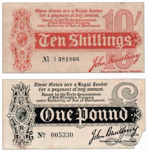 obverse: INGHILTERRA - Tresaury Note - One Pound e Ten Shillings