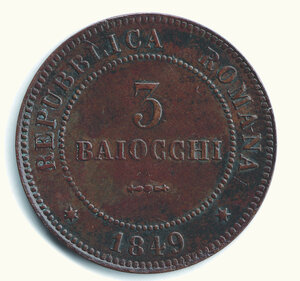 reverse: ROMA - II Repubblica Romana - 3 Baiocchi 1849 (3 stretto).