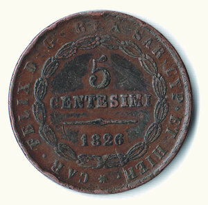 reverse: SAVOIA - Vittorio Emanuele II - Re eletto - 5 Cent. 1826 - Senza segno di Zecca.