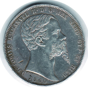 obverse: VITTORIO EMANUELE II Regno di Sardegna - 5 Lire 1860