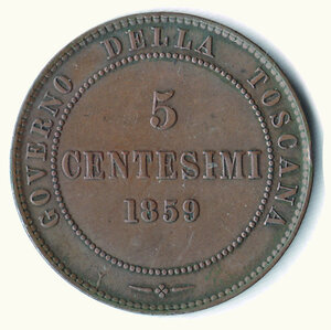 obverse: SAVOIA - VITTORIO EMANUELE II  re eletto - 5 Cent.1859 (Gov. di Toscana).