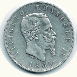 obverse: SAVOIA - VITTORIO EMANUELE II - 5 Lire 1865 To.