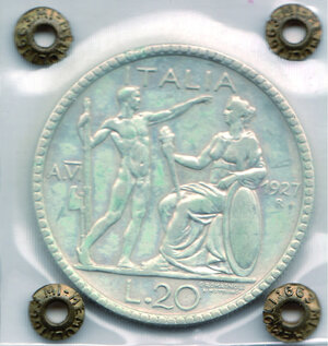 reverse: SAVOIA - Vittorio Emanuele III - 20 Lire 1927 A VI - Littore - sigillata Memoli.