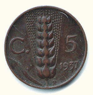 reverse: SAVOIA - VITTORIO EMANUELE III - 5 Cent. 1937.